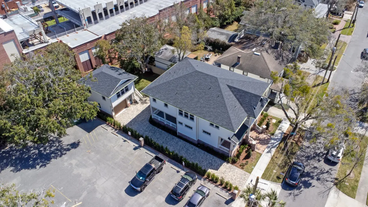 Aerial of the home and block