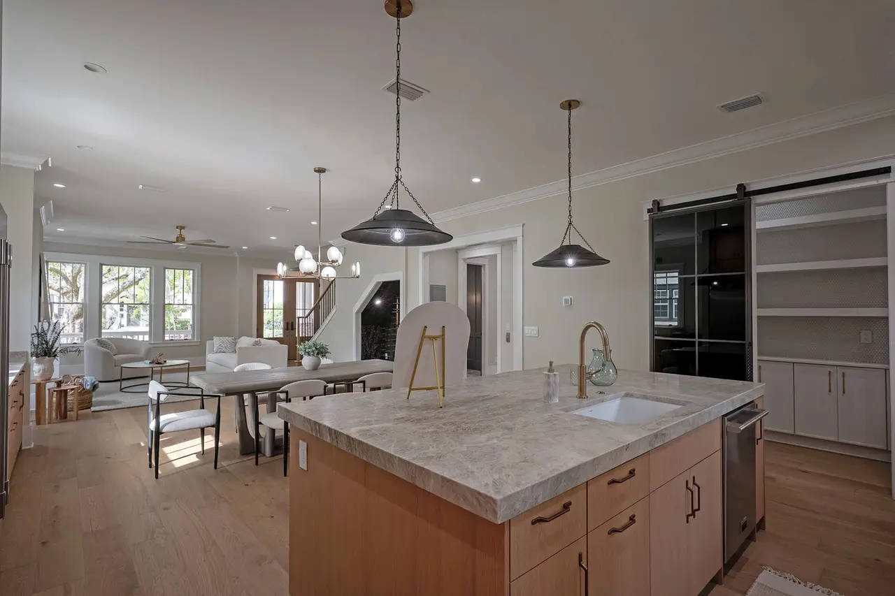 Chef's kitchen with marble island